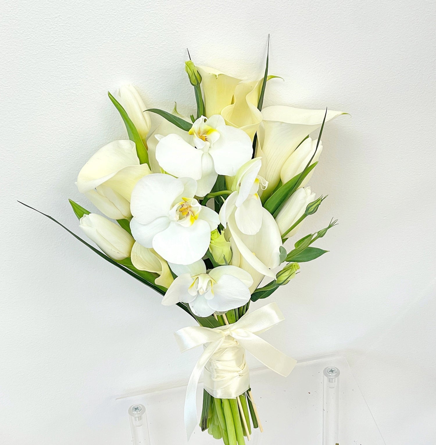 White Calla Lily &amp; Orchids Bridal Bouquet Elegant Design｜Medium