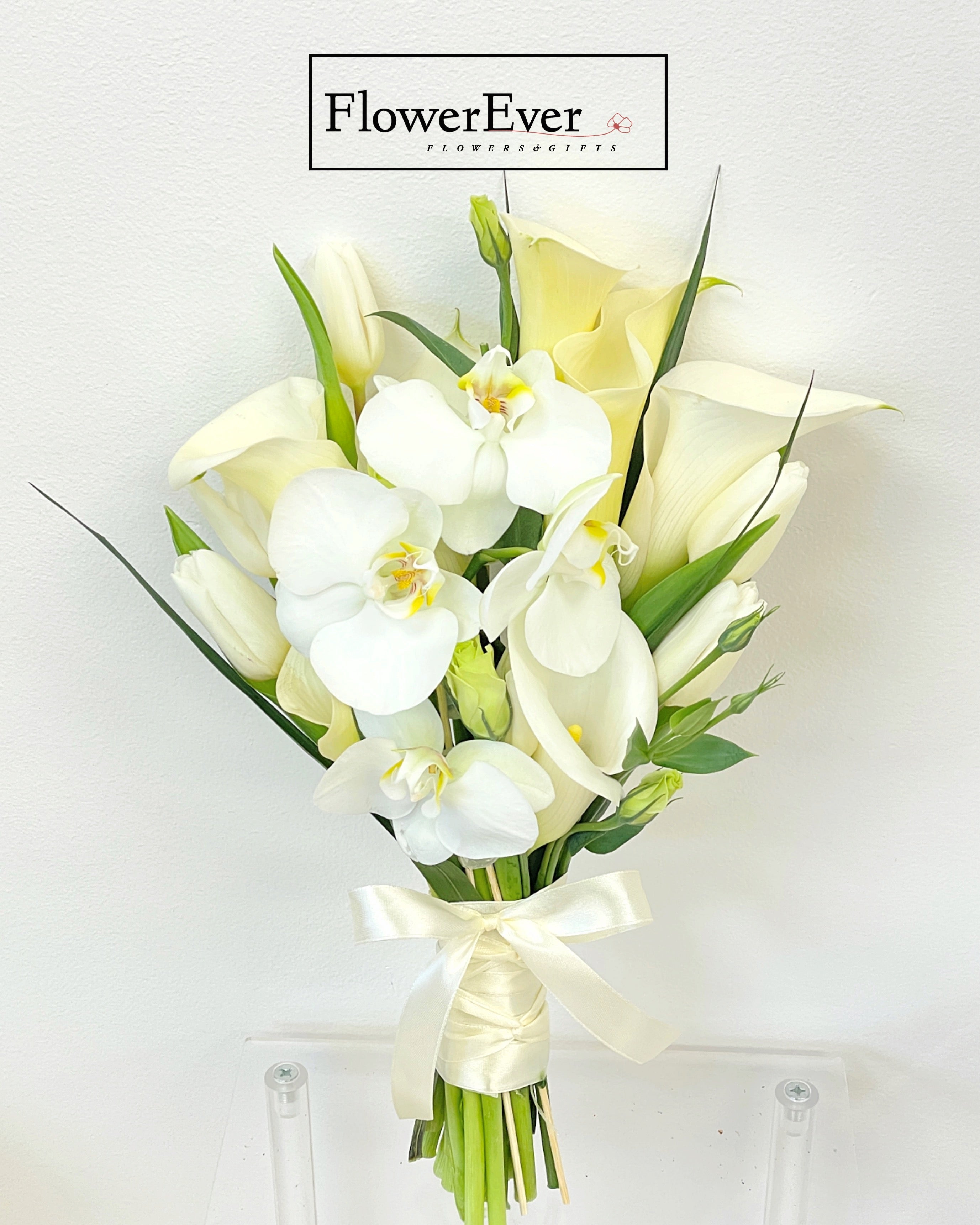 White Calla Lily &amp; Orchids Bridal Bouquet Elegant Design｜Medium