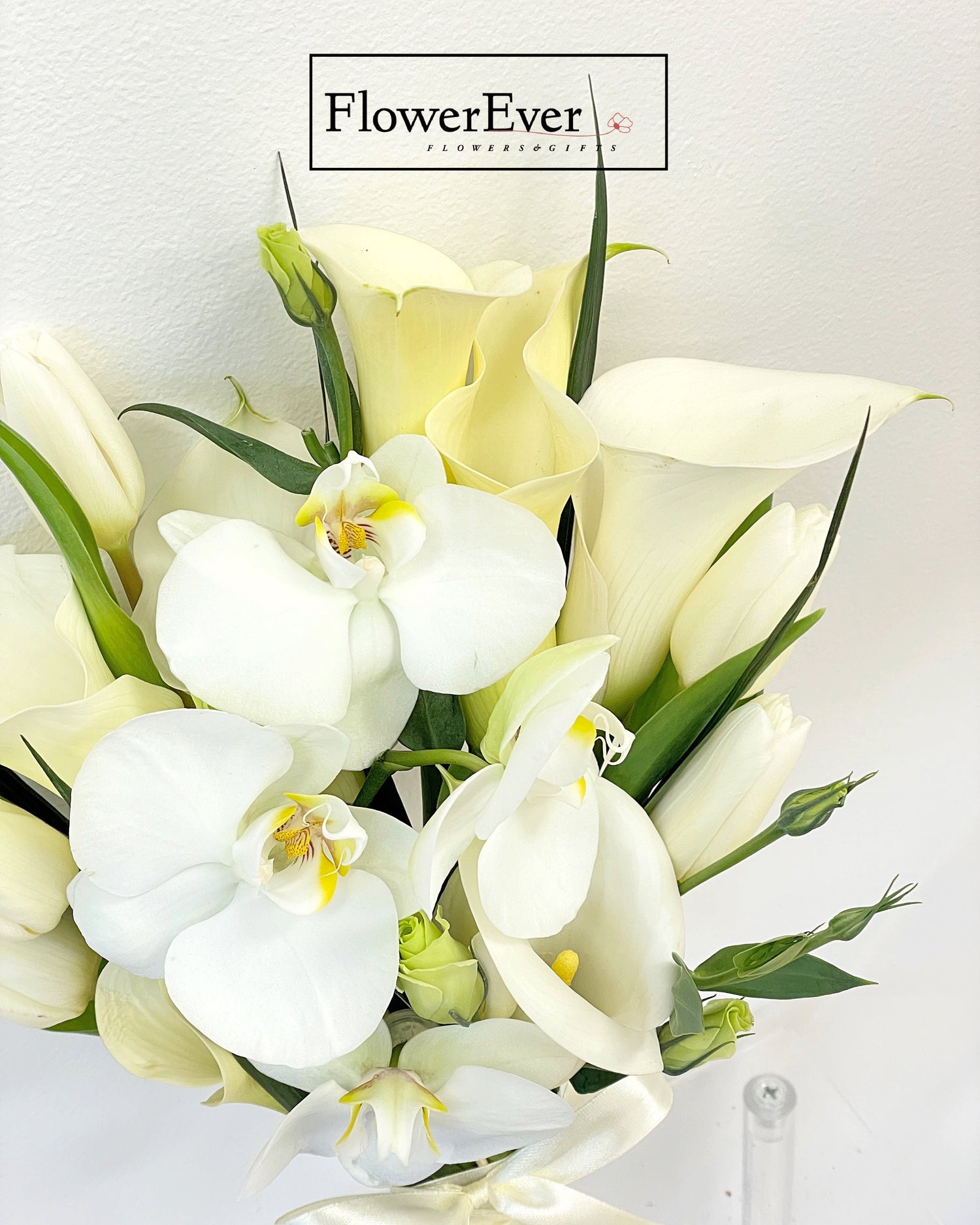 White Calla Lily &amp; Orchids Bridal Bouquet Elegant Design｜Medium