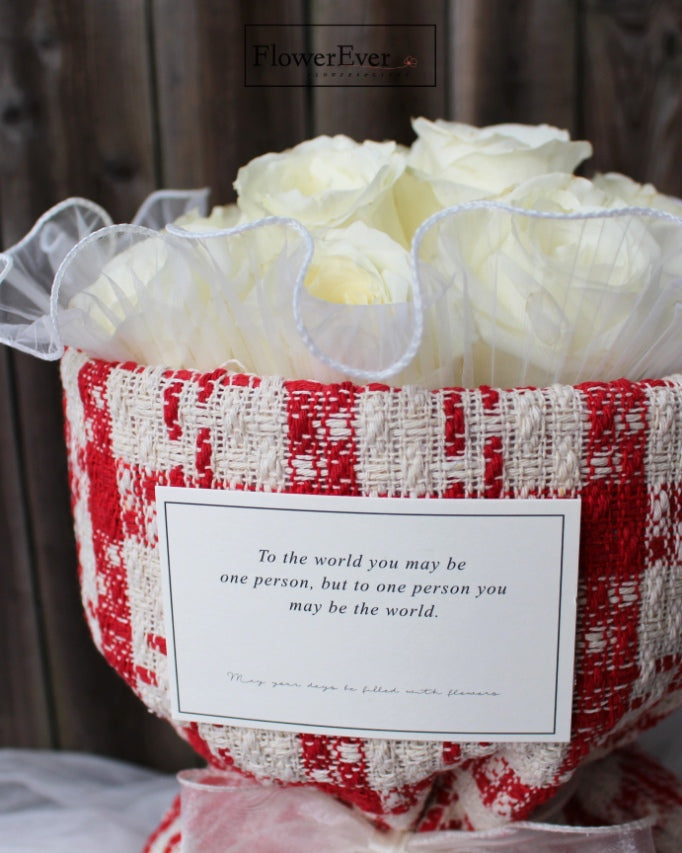 Graceful White Rose Bouquet in Russian Chanel Style with 12 Stems