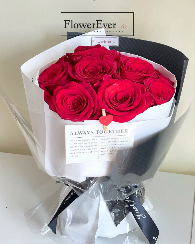 Elegant Red Rose Bouquet in Black &amp; White Russian Style (12 Stems)