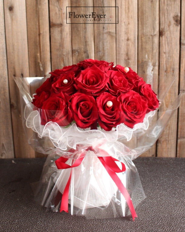 A Dozen Plus Dozen: 24 Enchanted Red Roses with White Lace &amp; Pearls