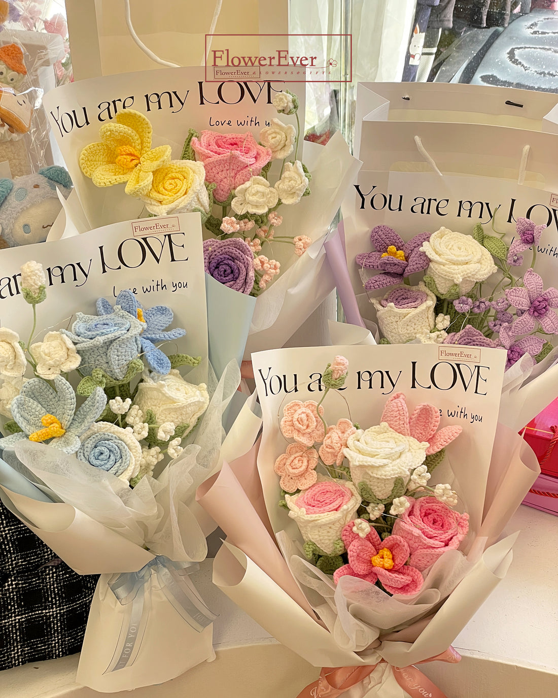 Handmade Crochet Bouquets in 4 Lovely Colors