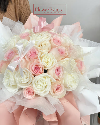 Pink Rose Round Bouquet in Luxury Style Wrapping