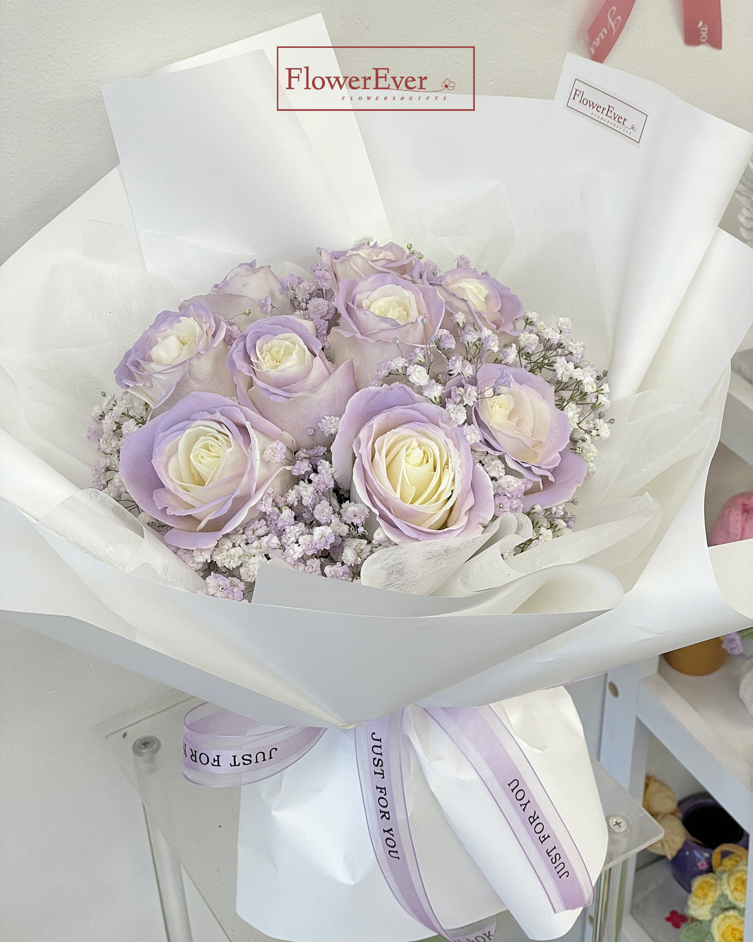 Purple Sprayed Rose Round Bouquet with Baby&