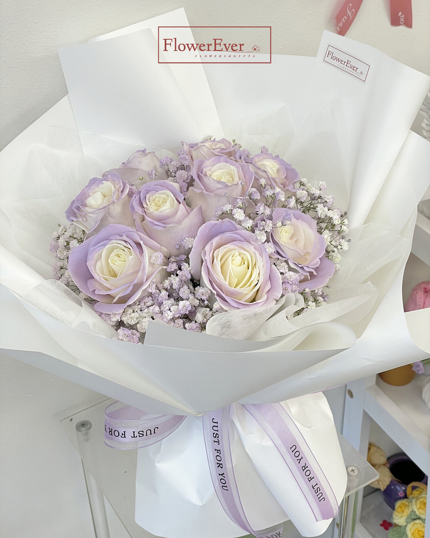 Purple Sprayed Rose Round Bouquet with Baby&