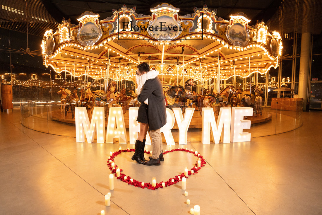 NYC proposal flower decor – NYC Fairy Tale Proposal Decor Package-3 Ft. Marry Me Letters... by FlowerEver
