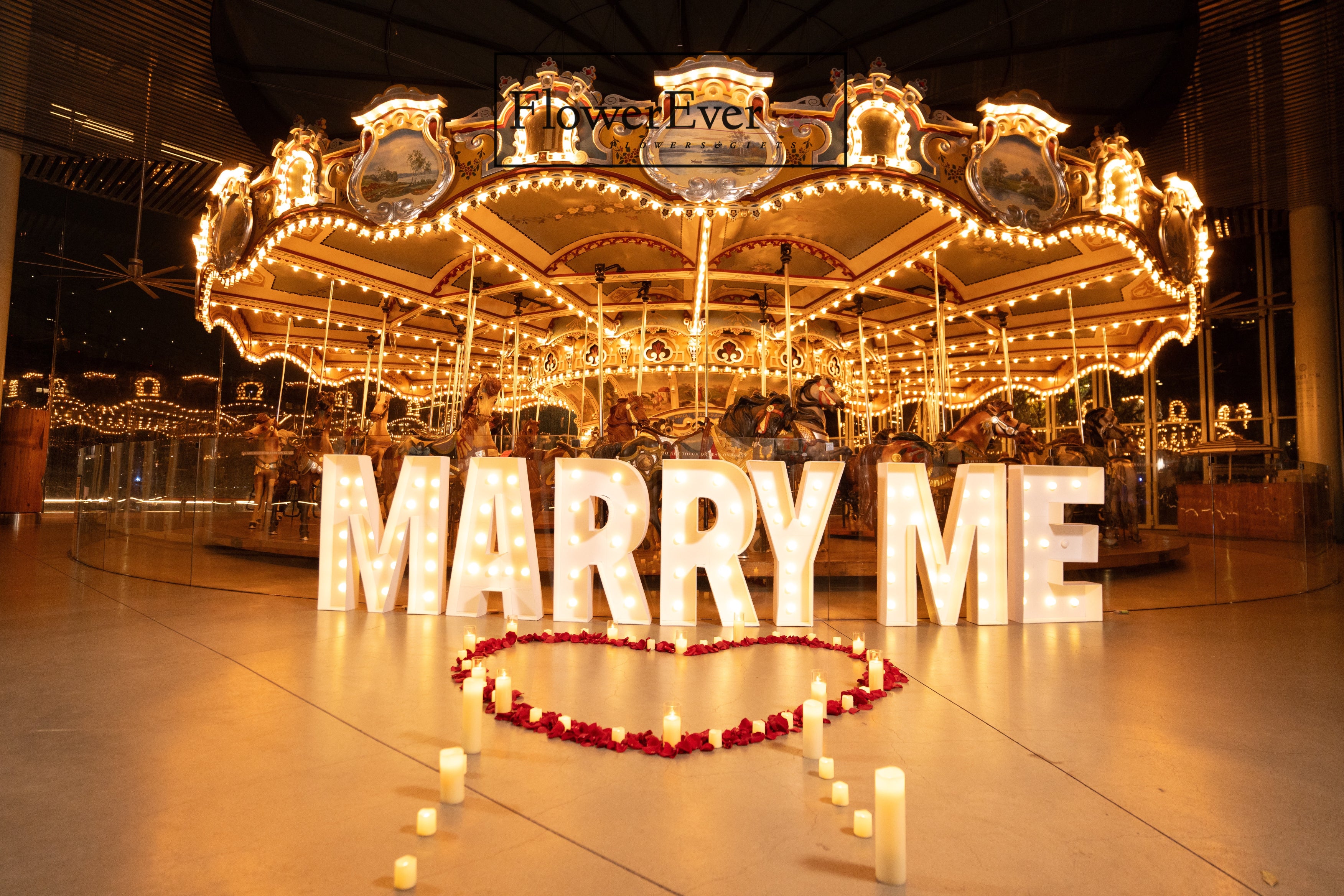 Proposal decoration setup – NYC Fairy Tale Proposal Decor Package-3 Ft. Marry Me Letters... – New York proposal decorator