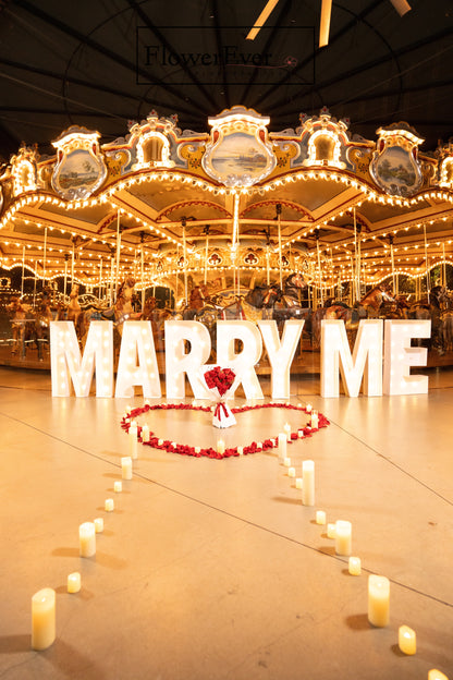 Proposal decoration setup – NYC Fairy Tale Proposal Decor Package-3 Ft. Marry Me Letters... – New York proposal decorator
