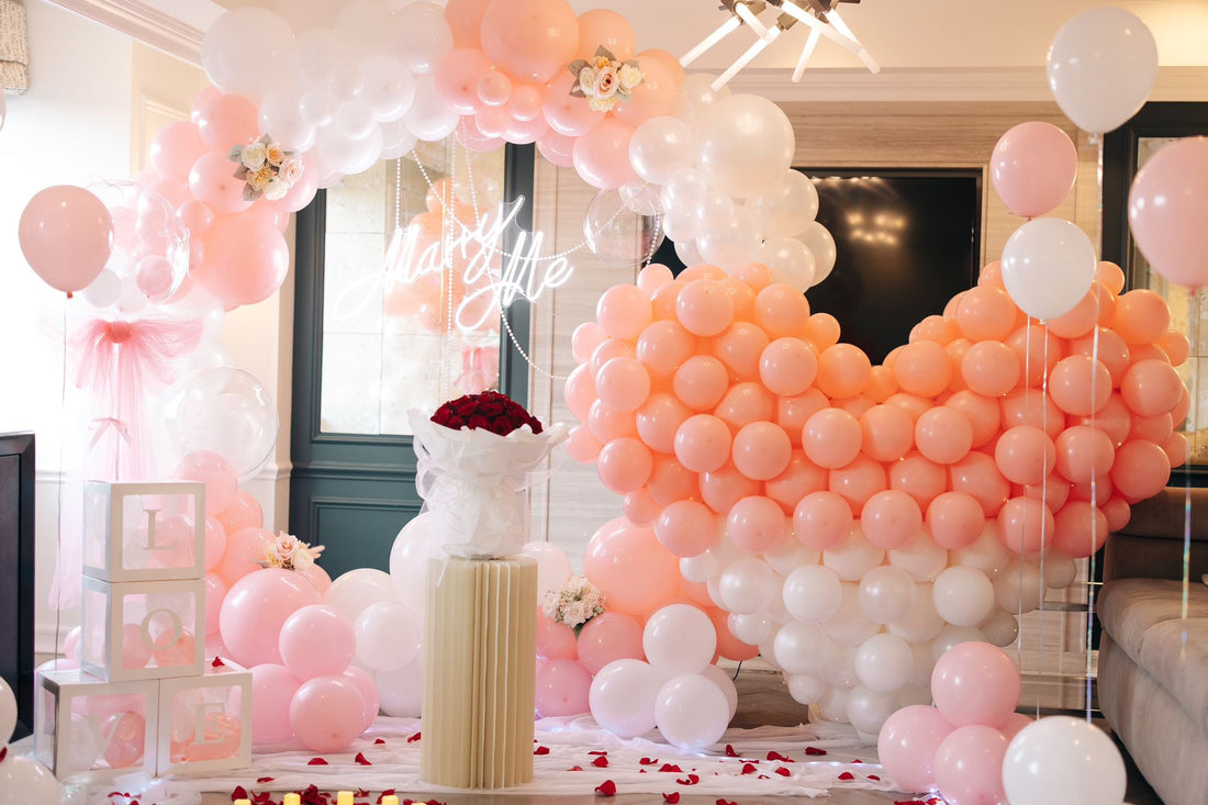 NYC Sweet Love Proposal Decor|Balloon Arch & Giant Heart + Red Rose Bouquet