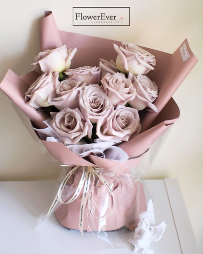 Charming Pink Manta Rose Bouquet Wrapped in Pink Floral Paper