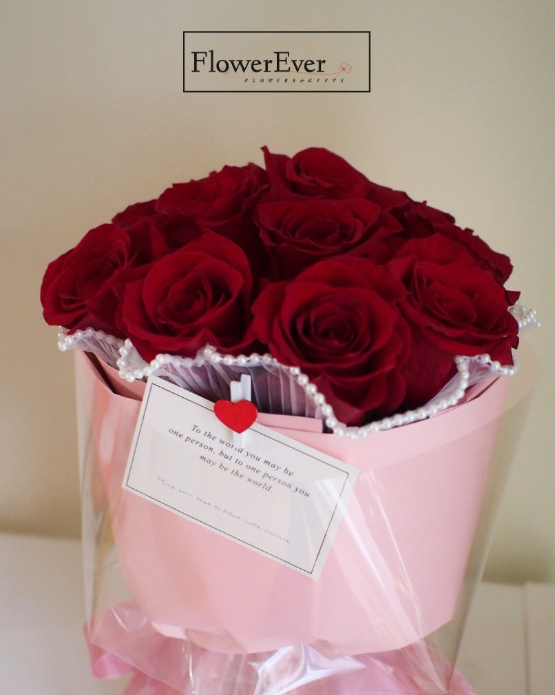 Beautiful Red Rose Bouquet in a Pink Bucket | 12 Flowers