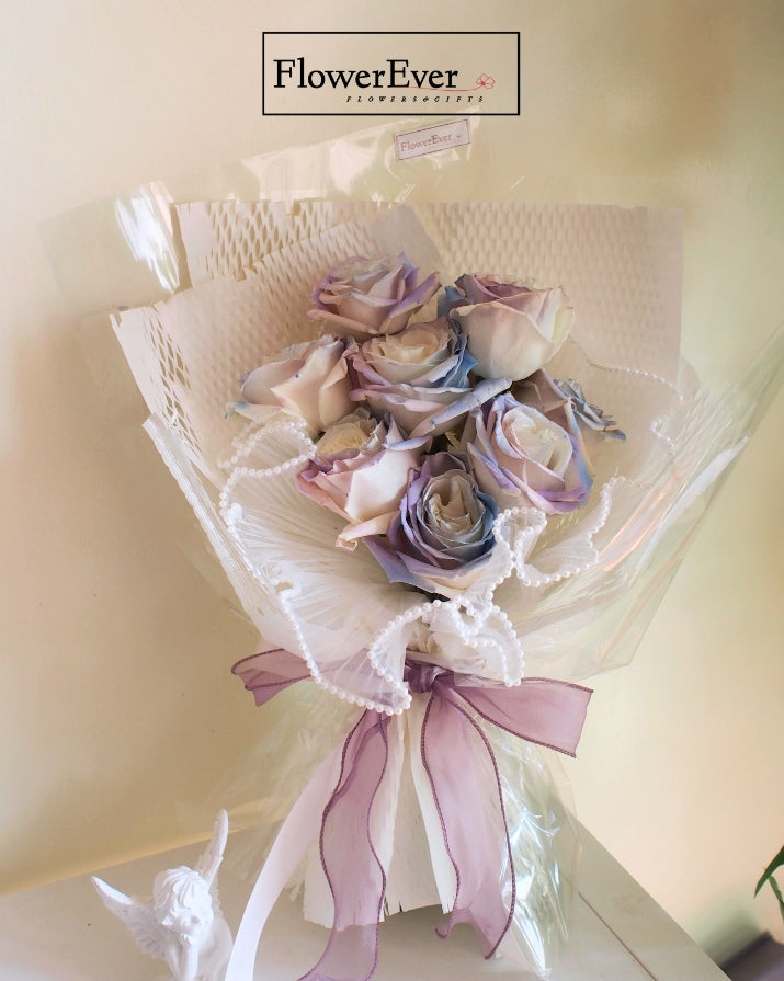 12 Fresh Twilight Rose Stems Wrapped in Serene White Packaging