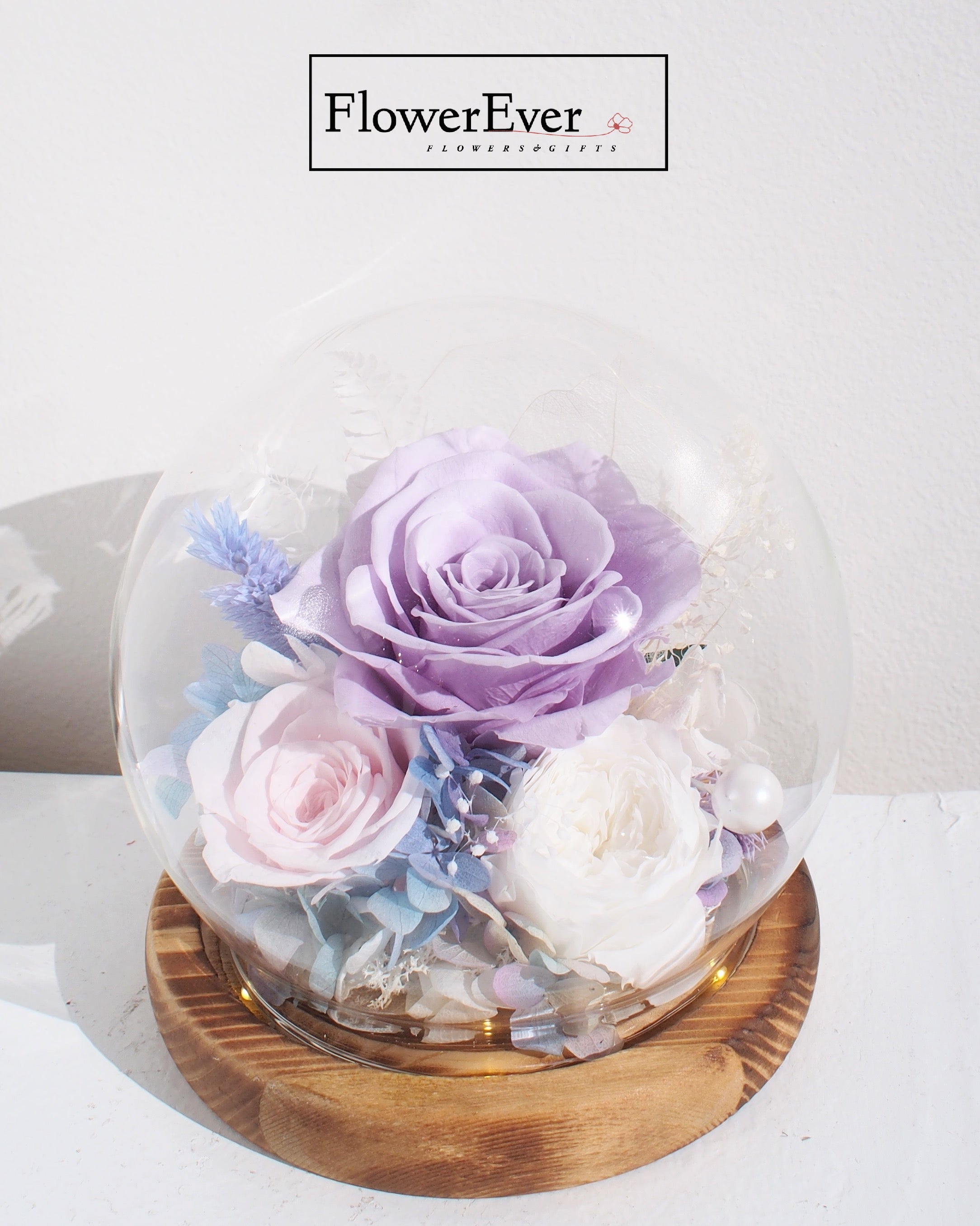 Fairyland Glass Dome with Preserved Real Roses &amp; Florals