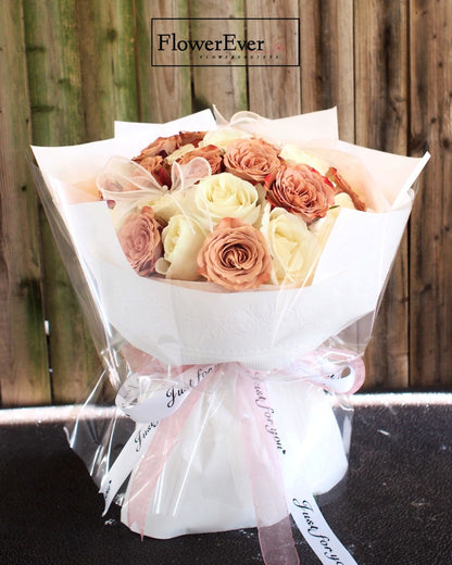 Chanele Style Cappuccino With White Rose Flower Bouquet (Negeri Sembil