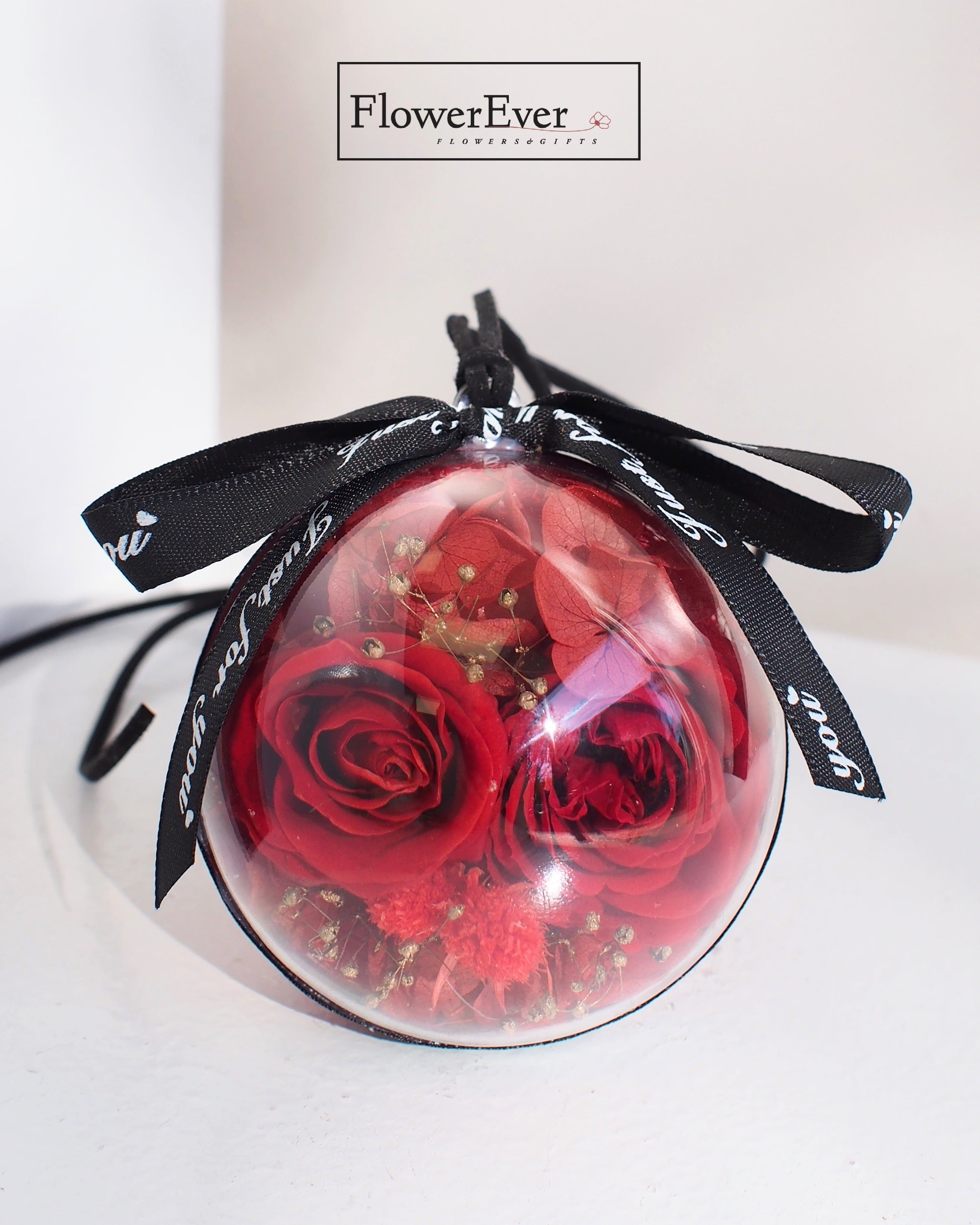 Rearview mirror decorations featuring preserved red flower charms rosebud ornaments.