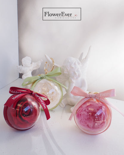 charming keychains with preserved roses inside acrylic ball