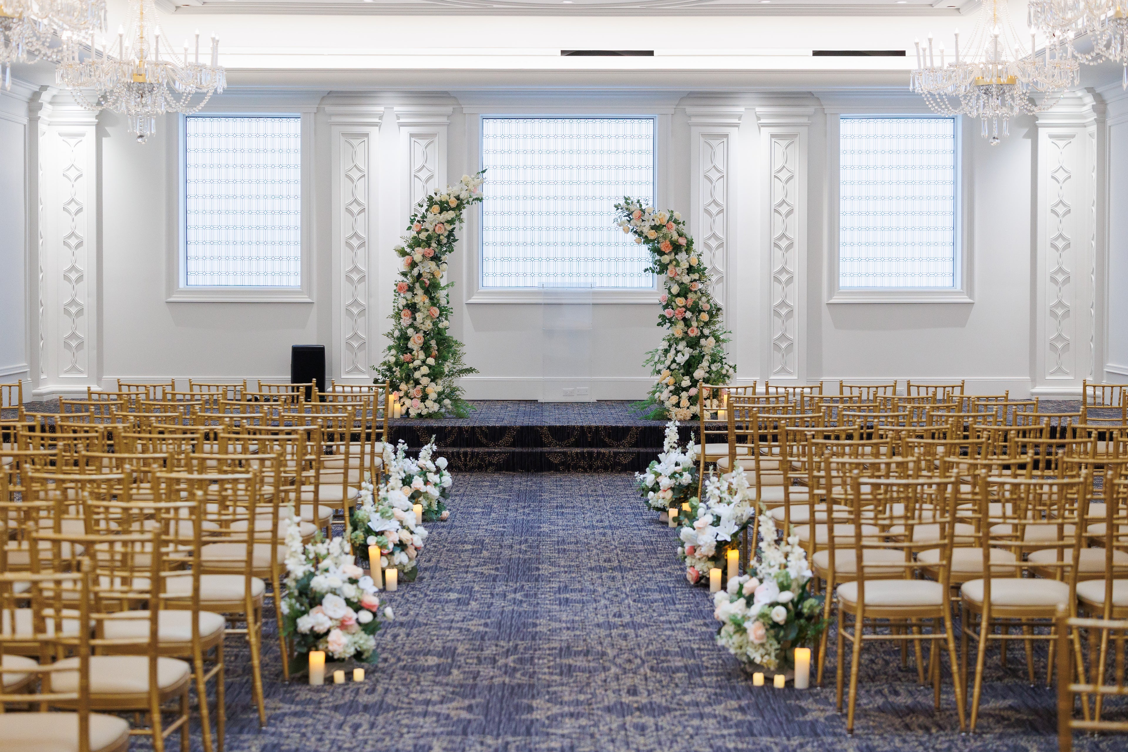 Trendy NYC wedding aisle floral setup for a contemporary ceremony