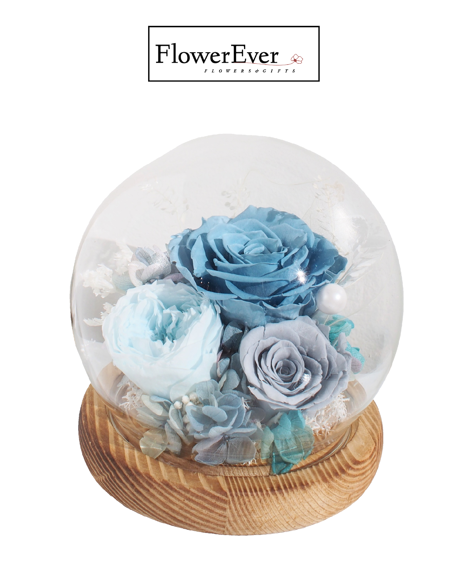 Fairyland Glass Dome with Preserved Real Roses &amp; Florals