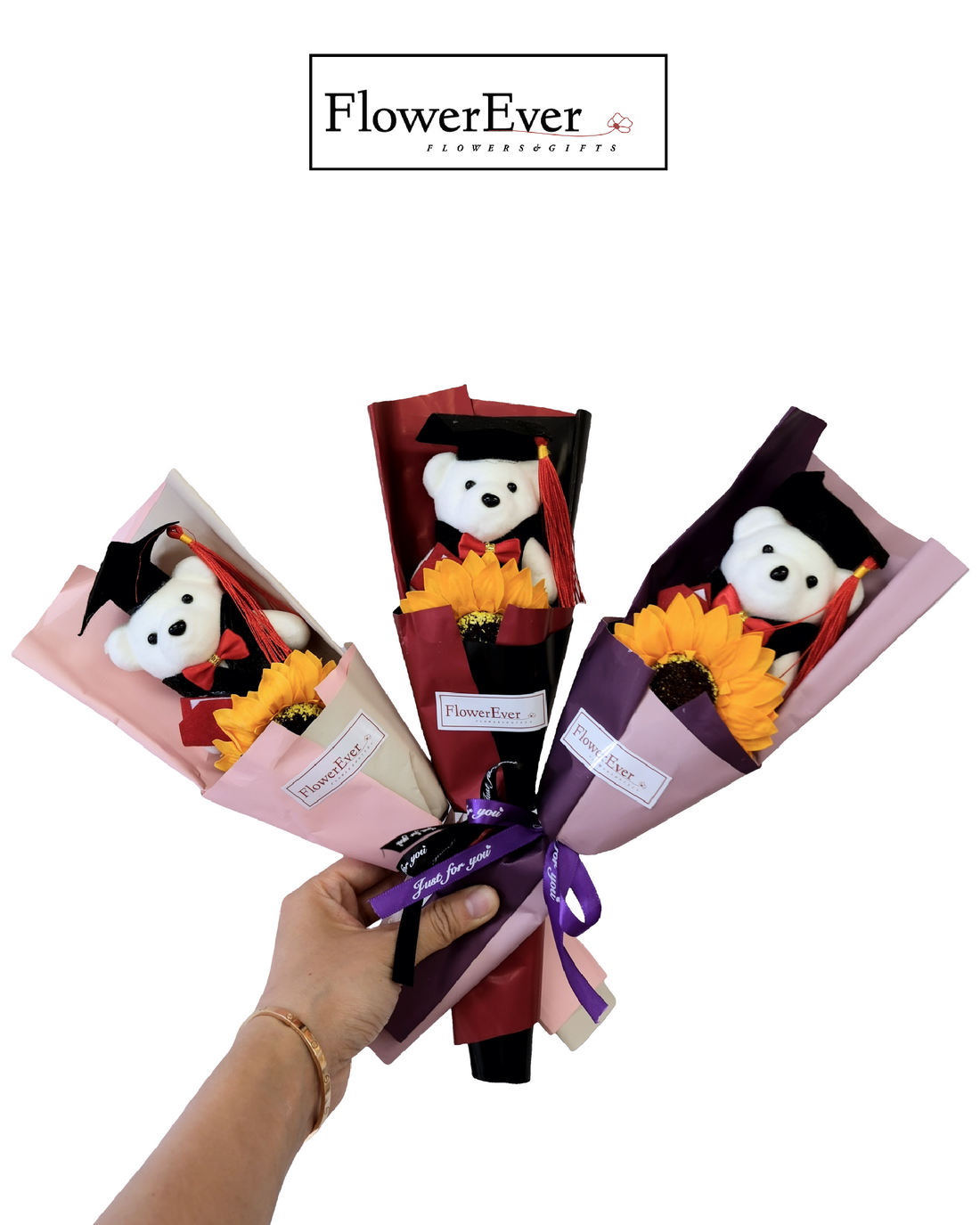 Mini Teddy Sunflower Graduation Bouquet Mini Gift for Graduates|Pink, Red, Purple