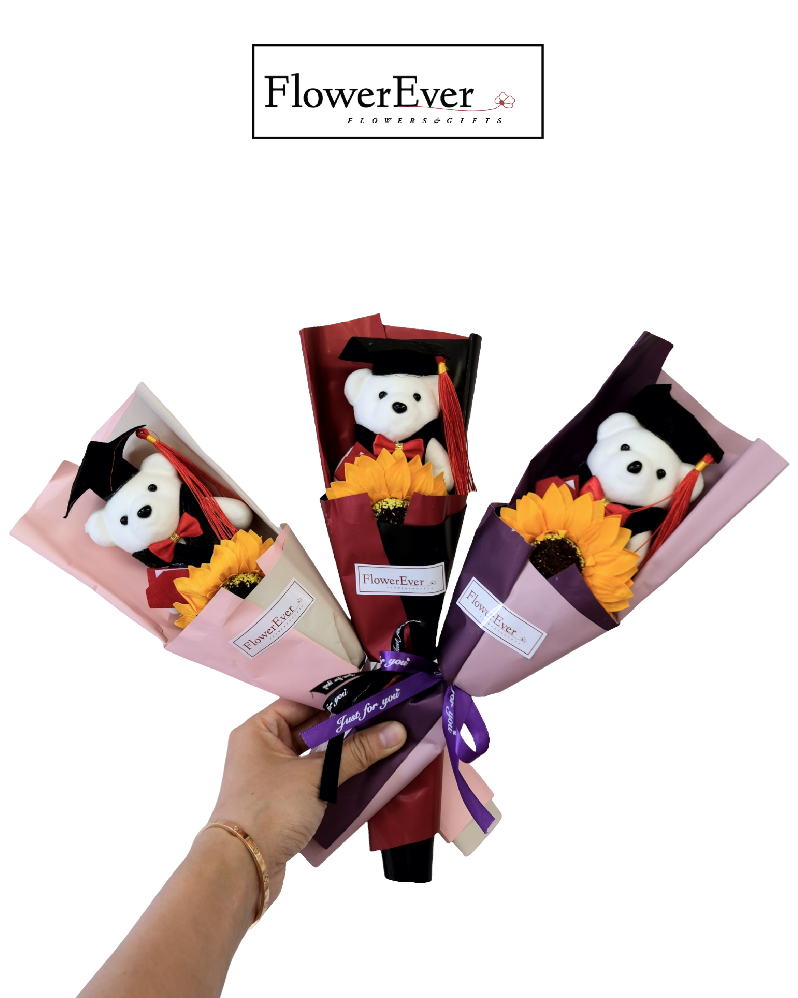 Mini Teddy Sunflower Graduation Bouquet Mini Gift for Graduates｜Pink, Red, Purple