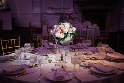 Wedding decor by FlowerEver – Wedding Reception Centerpieces on Clear Acrylic Stands – New York florist