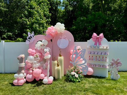 NYC Pink &amp; White Birthday Party Decor｜Balloon Arch + Garden Themed Backdrop